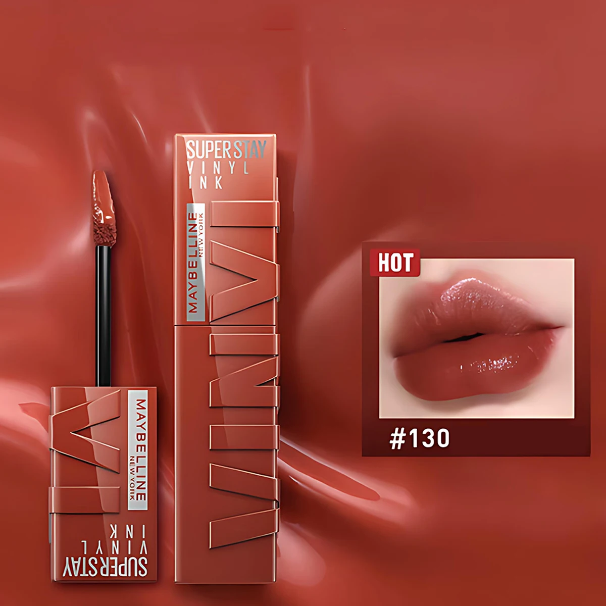 

Maybelline Lip Glaze Lock Kiss Stick, долговечная полузеркальная текстура, летняя влагостойкая 130 # Губная помада красного коричневого чая