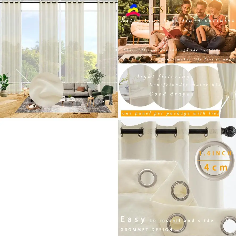 

Шторы из искусственного льна высотой 17 футов для высоких окон в гостиной, светопропускающие, 1 панель, 52x204, кремово-бежевые