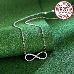 CWWZircons S925 Sterling Silver Fine Infinity Pendant Necklace Shiny 5A Cubic Zircon Charm Jewelry for Women Holiday Gifts SD005