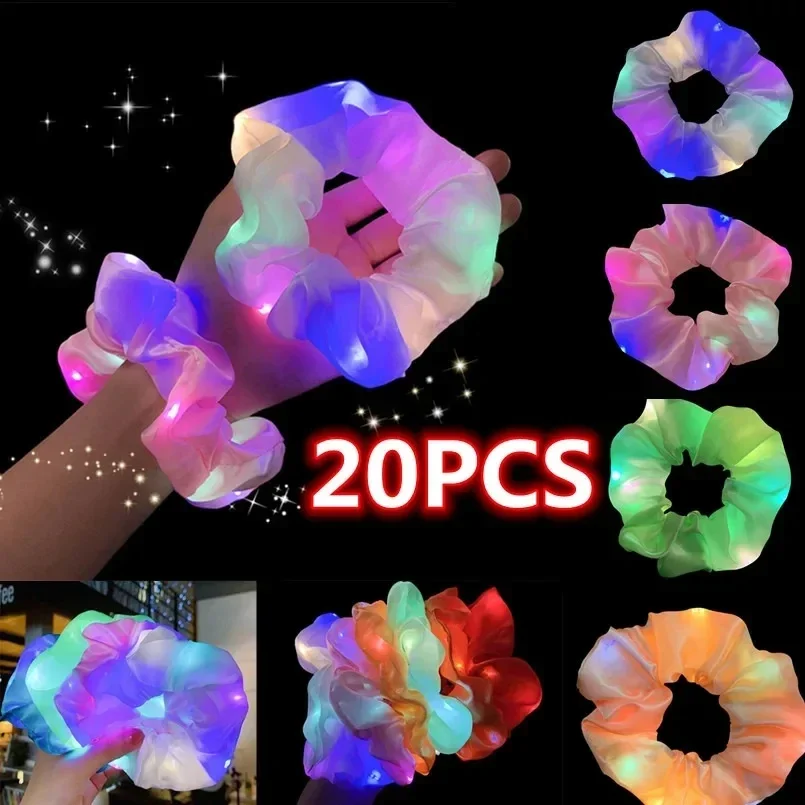 10/20 Pcs/Lot LED Luminous Scrunchies Hairband Ponytail Holder Headwear Elastic Satin Hair Bands Girl Hair Accessories for Party