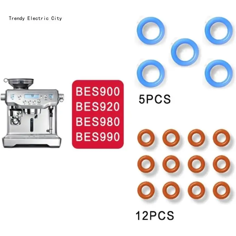 R9CD 17Pcs/set O Rings Gasket Set for Espresso Machines BES900 BES920 BES980 BES990 Include 5Pcs Blue Large 12Pcs Redness Small