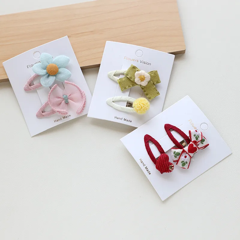 2Pcs/lot Floral Embroidery Hair Clips Kids Hair Accessories BB Clips Baby Hairgrip Girls Barrettes Children Hairpins