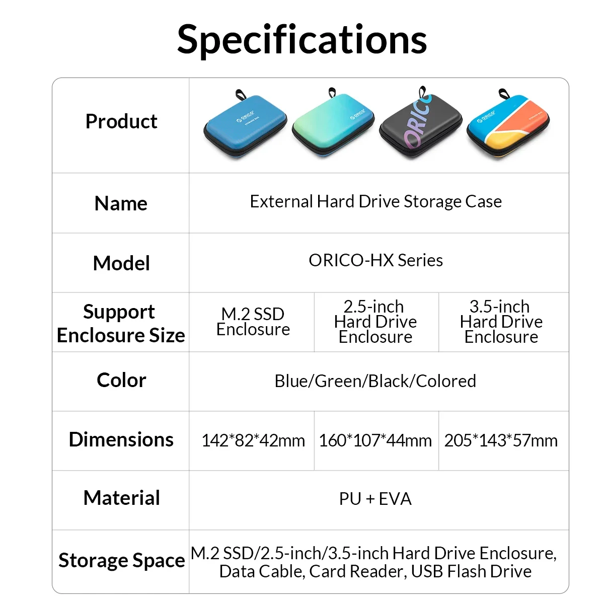 Orico 2.5 ''3.5'' saco de proteção para disco rígido para hdd externo m.2 caso/fone de ouvido/disco u grande capacidade sacos de armazenamento coloridos