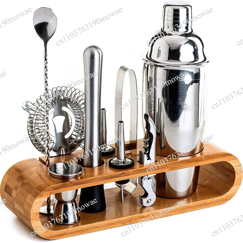 Bartender set: 10-piece bar tool set with stylish bamboo stand, bartending set