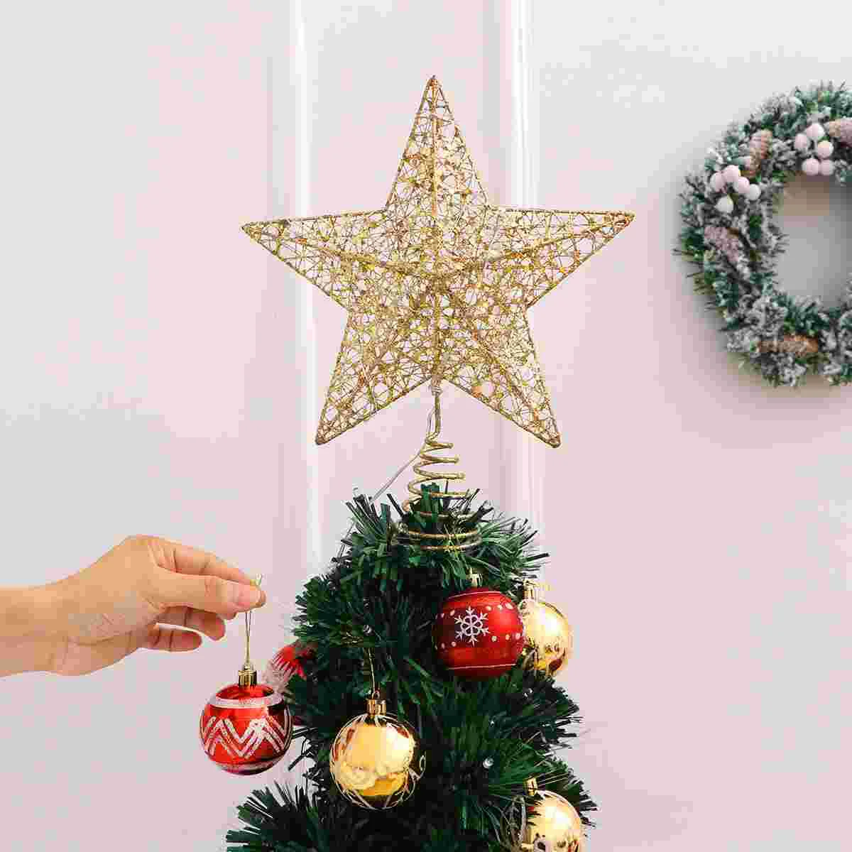 Gold Decor Outdoor Christmas Lights Star Shaped Tree Topper Treetop Lamp Candlestick