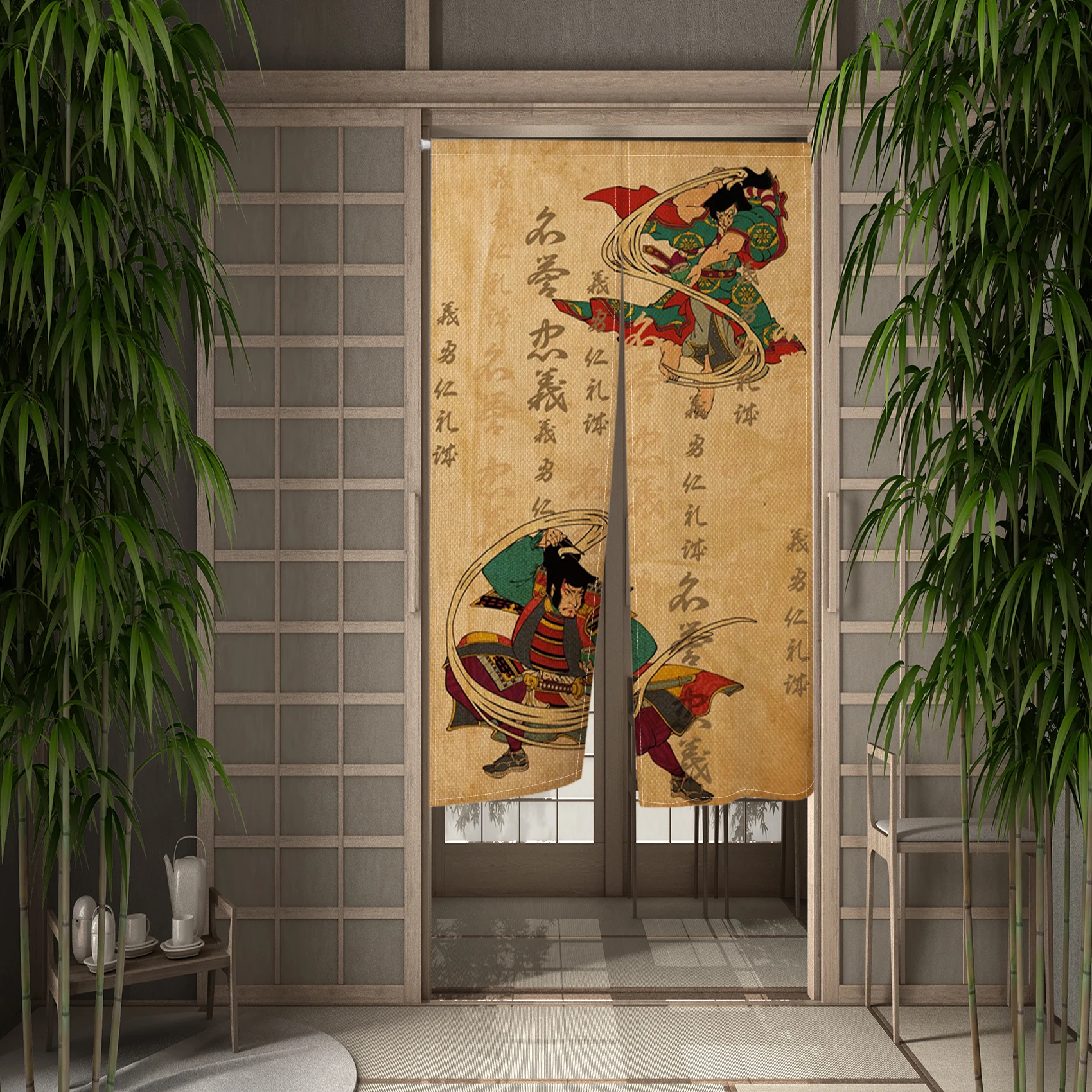 Japan Mythological Character Feng Shui Door Curtain Noren Bushido Japanese Kitchen Short Curtain Tavern Ramen Entrance Partition