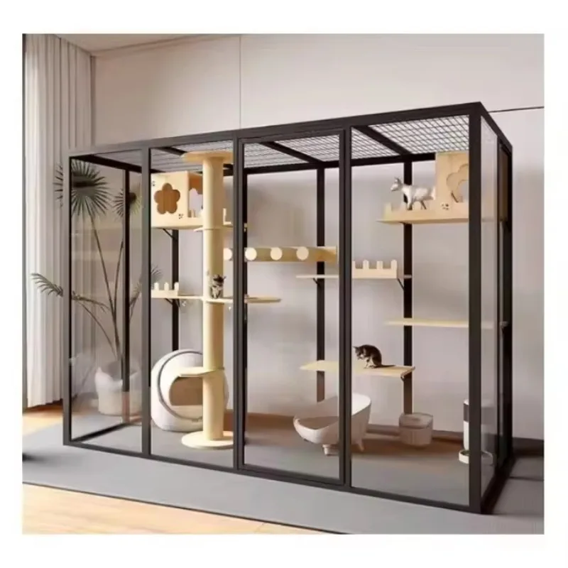 

Solid Wood Luxury Indoor Pet House Large Cat Cage Enclosure Cabinet Panoramic Multi-Feature Villa Tower Premium Pet Furniture