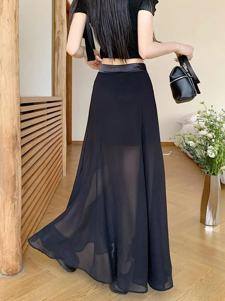 

Vintage Women's Black Elegant Versatile Holiday Party Long Skirt Spring Summer White High Waist Pleated Skirt Streetwear Popular