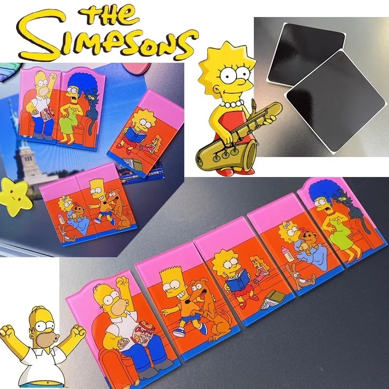 5PCS The Simpsons Creative Jigsaw Refrigerator Stickers Cute Cartoon Magnetic Stickers Fashion Trend Message Magnetic Stickers