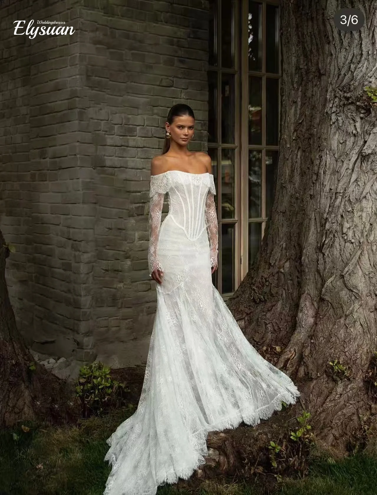 カスタムメイドのエレガントなマーメイドウェディングドレス、オフショルダー、ロングスリーブ、レースのブライダルドレス、フォーマルなウェディングボール、プロムガウン