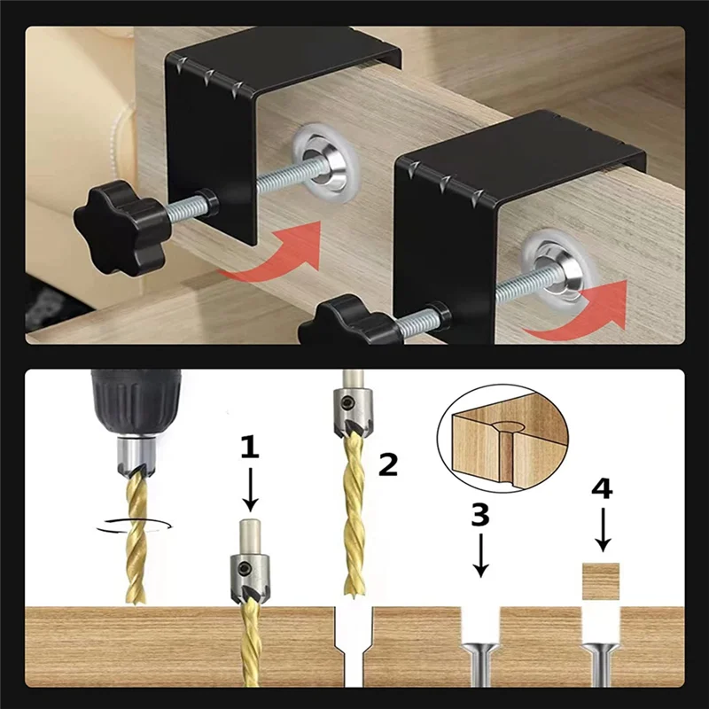 

COFA-4Piece Cabinet Hardware C Clamp Universal Black For Woodworking Cabinet Door Installation Pulls With Countersink Drill Bits