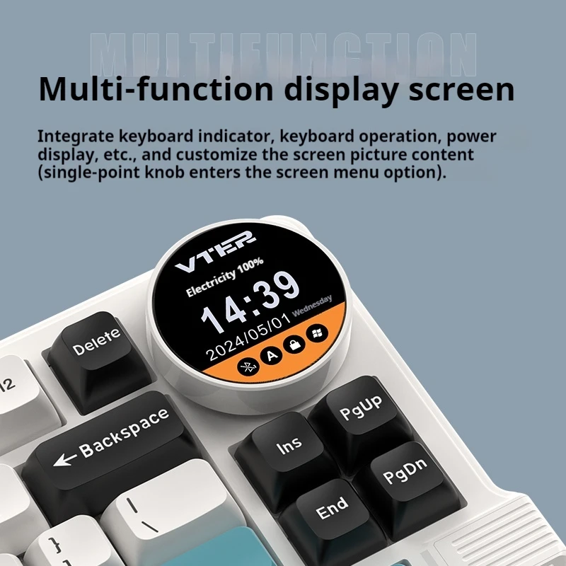 Vter K75 Wireless Bluetooth Tri-Mod Mechanical Keyboard 83 Keys Gasket Knob Screen Rgb Lights Tablet Laptop Gaming Keyboard