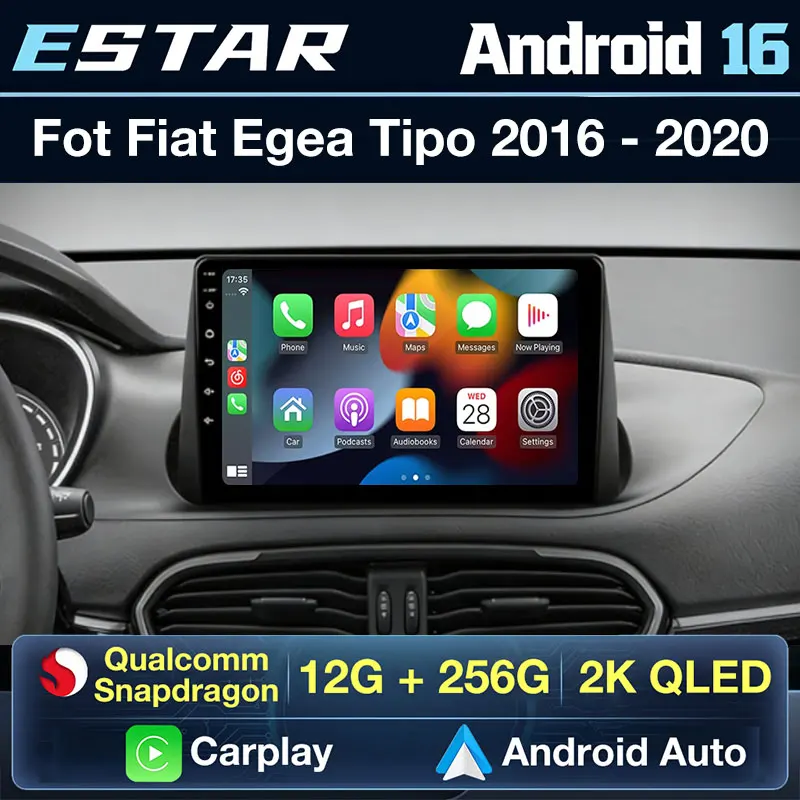 Carplay Sem Fio Android 16 Para Fiat Tipo Egea 2016 - 2020 Rádio Automotivo 4G LTE Áudio 2din GPS Navegação RDS Multimídia WIFI BT DSP