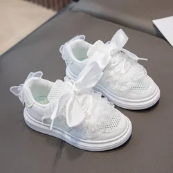 Scarpe Casual moda per bambini scarpe da ragazza in rete di pizzo bianco scarpe da ginnastica per bambini traspiranti scarpe da Tennis principessa con lacci