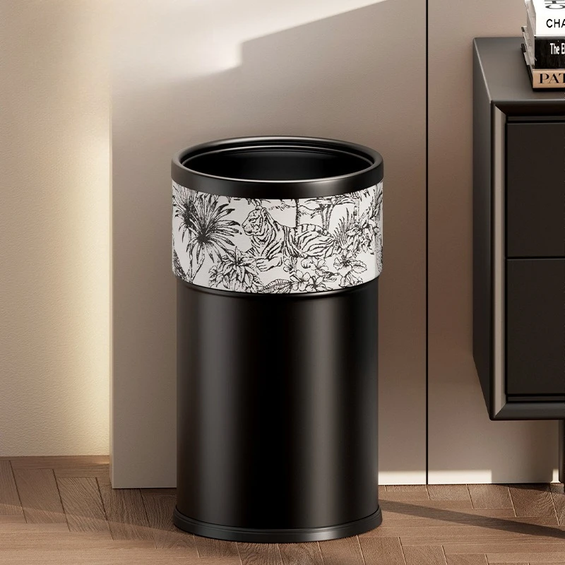 Bathroom Trash Can Large Waste Bins Kitchen Art Luxury Double Layer Litter Bin Living Room Stainless Steel Round Wastebins