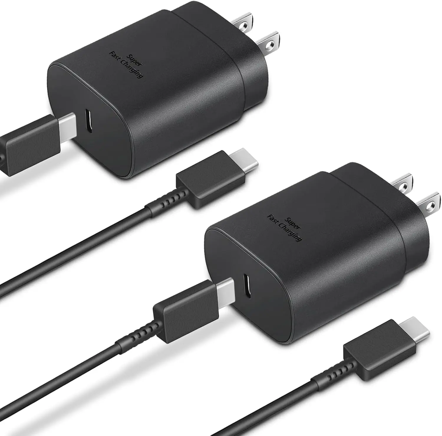 

Быстрое зарядное устройство 25 Вт (2 шт.) с кабелем USB-C длиной 1,8 м, совместимое с сериями Galaxy S и новейшими телефонами — черное
