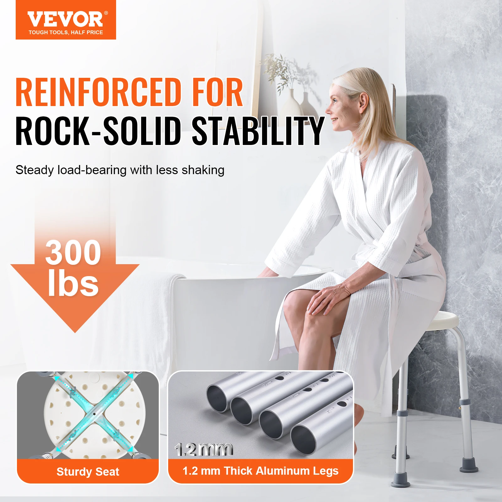 VEVOR Shower Chair for Inside Shower Adjustable Height Shower Stool Non-Slip Bench Bathtub Seat  for Elderly Disabled Adults 