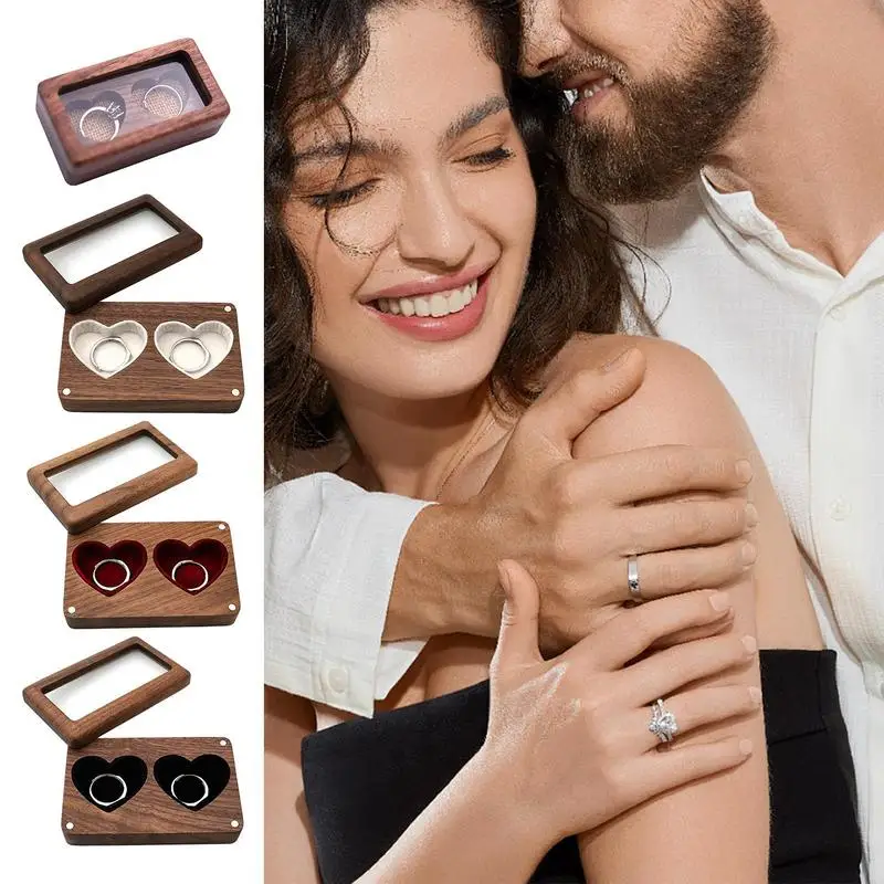 Wood Jewelry Storage Box Necklace Organizer Trays Couple Ring Box Black Walnut Solid Wood Jewelry Box Necklace Earrings Case For