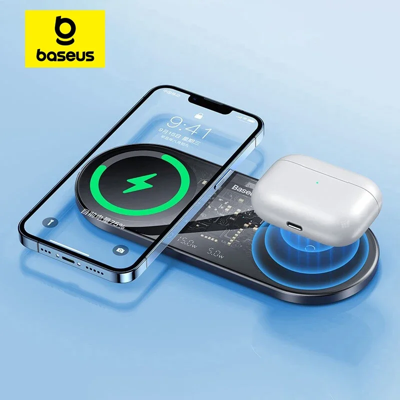 

Baseus 20W Dual Wireless Chargers for iPhone 15 14 Airpod Pro Fast Qi Wireless Charger for Samsung Xiaomi 12 Pro Charging Pad