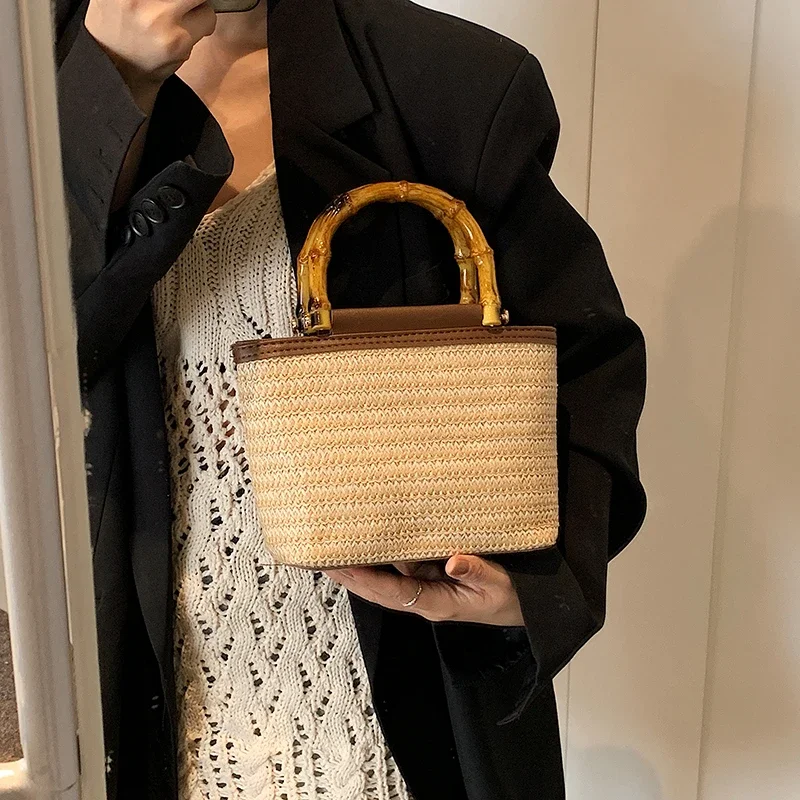 Handwork Straw Woven Bag Summer Handbag Bohemia Woman Beach Pack Fashion Straw Bag Ladies Travel Vacation Shoulder Crossbody Bag