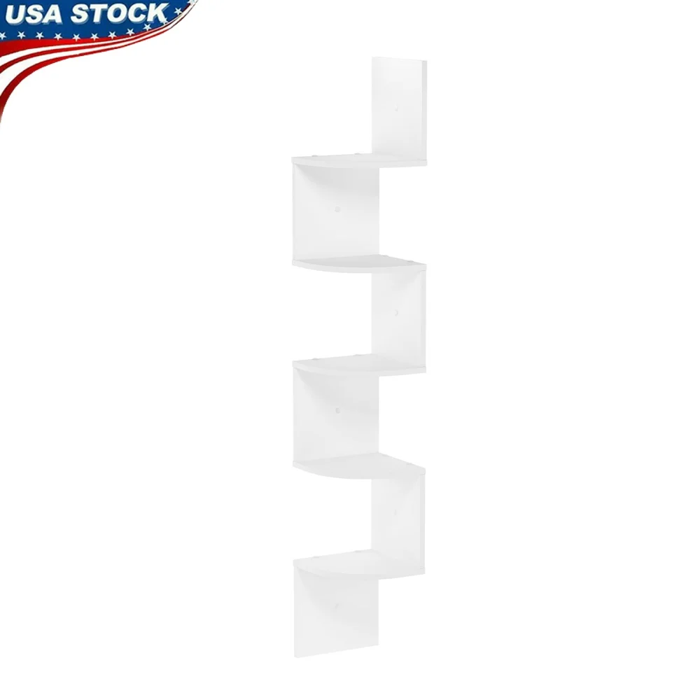 

5-Tier Wall Mount Floating Radial Corner Shelf Space Saving Display Collectibles Photos Toys Indoor Use with Hardware Included