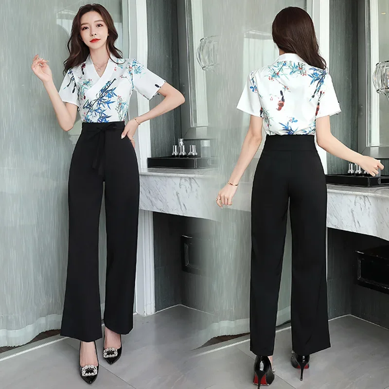 High Quality Wholesale Foot Spa Beauty Salon Uniform Set Vintage Short Sleeve Sauna Top Pants Elegant Matte Two Piece Set