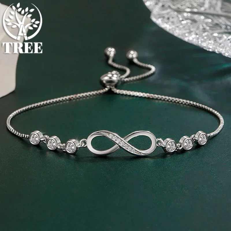 ALITREE 925 Sterling Silver Crystal Infinity 8 Pendant Bracelets Women Endless Love Shiny Rhinestone Hand Chain Shine Jewelry