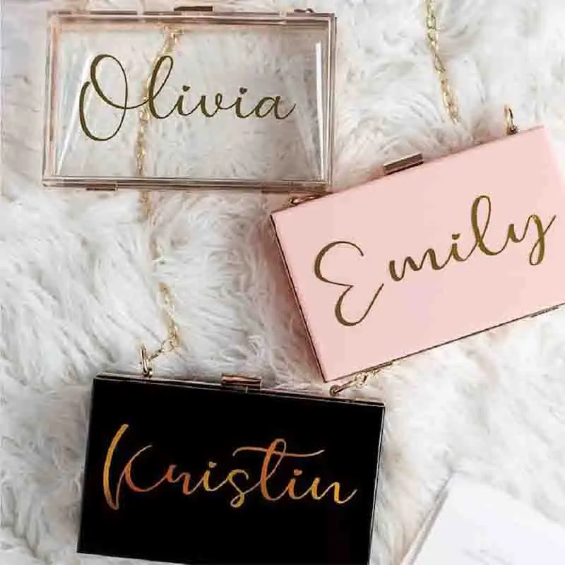 Personalized Bridal Acrylic Clutch Purse Bridesmaid Bag Wedding Holiday for Her Women's Gifts Future Mrs Favorite Purses Clutch