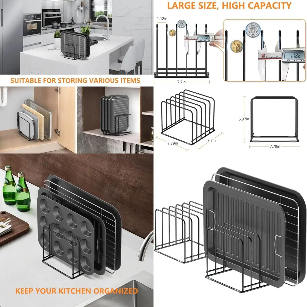 

Kitchen Cabinet Organizer, okware Holder, Divided Holder with 5 Slots or Skillets Bg Tray and Chopping Board Rack - Bg Pan Holde