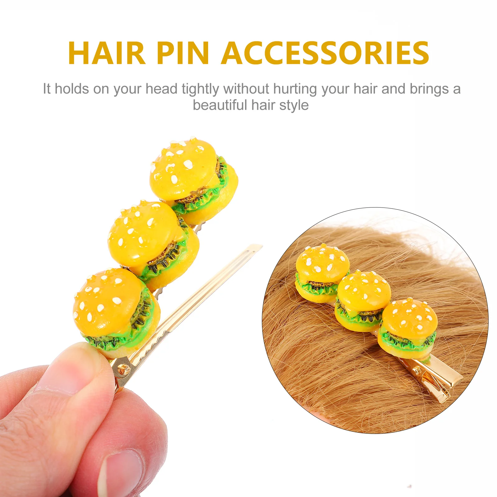 

3 Pcs Hairpin Accessories Clips for Girls Japanese and Korean Headdress Resin Party Burger Shaped Hairpins