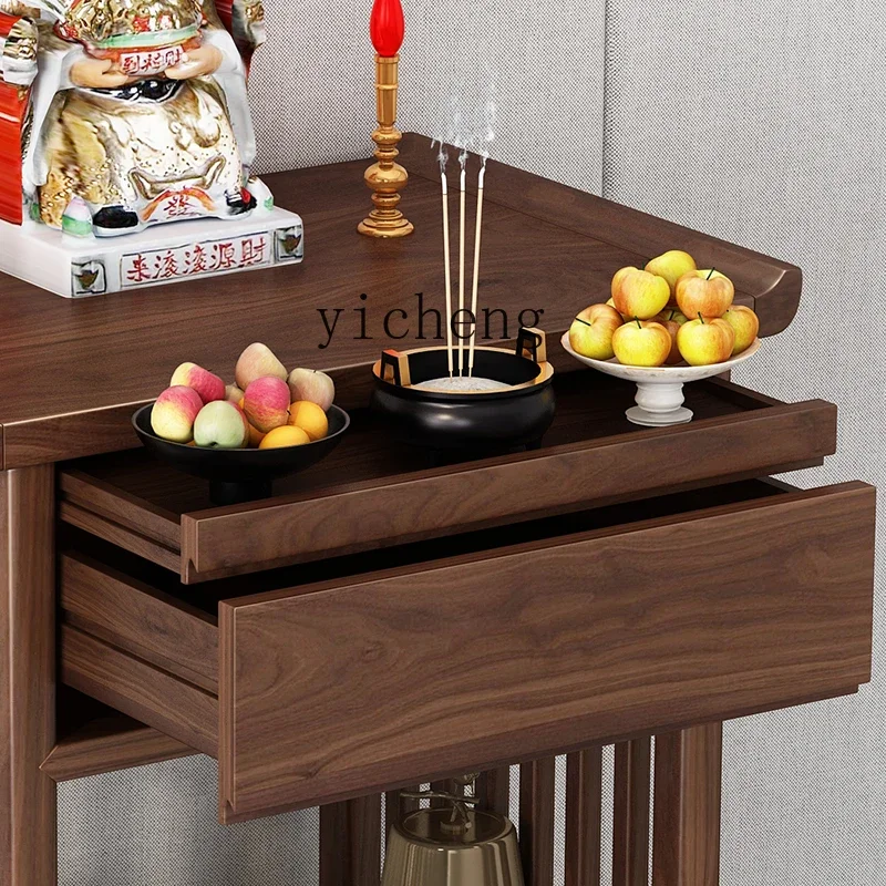 wall solid wood table household modern God of Wealth Guanyin tribute table living room incense table