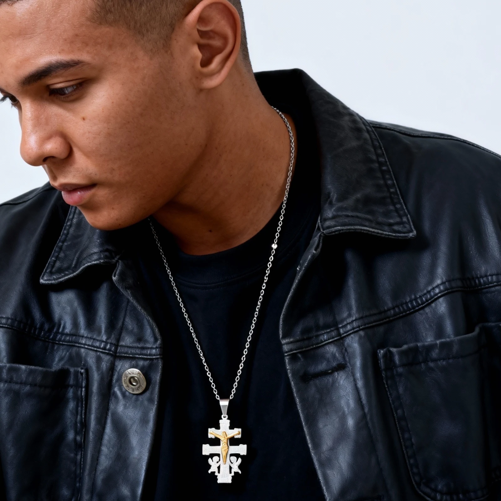 The Orthodox Church Cross Necklace for Men,Stainless Steel Cross of Jesus Collars,Russian Religious Belief Jewelry Gift - Detail 1