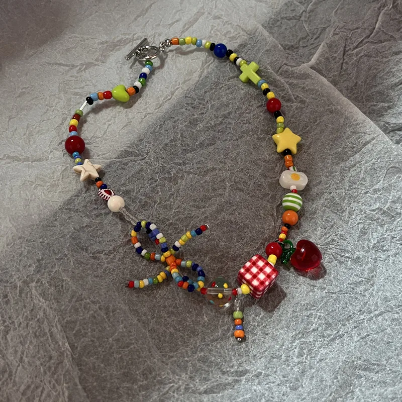 

2026 Boho Kpop Colorful Sugar Star Tassel Pendant Choker Necklace for Women Sweet Love Heart Chain Aesthetic Y2K Jewelry Accessory