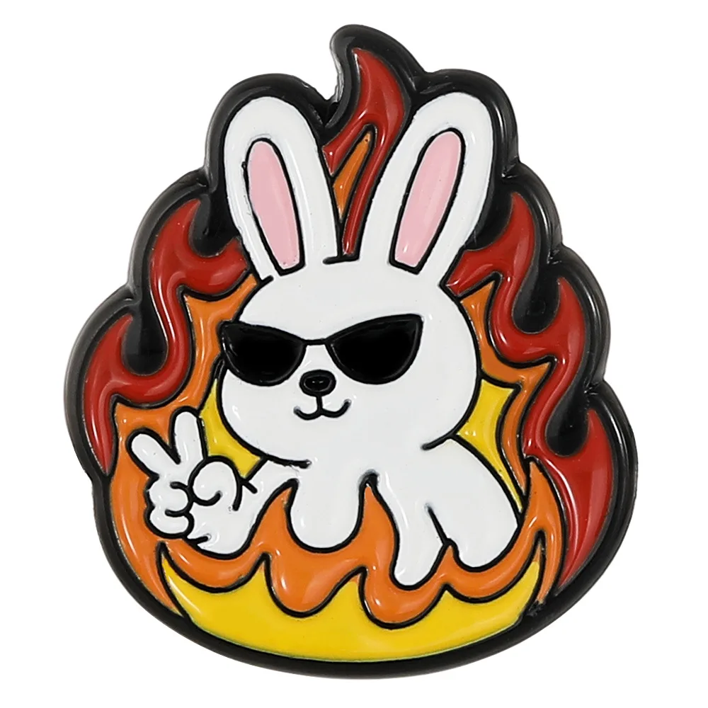 Funny Fire Animal Series Brooch Cute Rabbit Fox Hedgehog Whale Hamster Badge  Trendy Denim Bag Accessory Pin