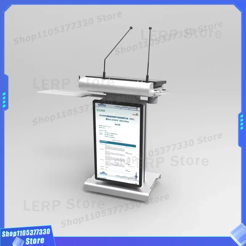 27 Inch Digital Smart Podium Stand With Rotatable Interactive Screen And Wireless Speakers Lift Height Adjustable