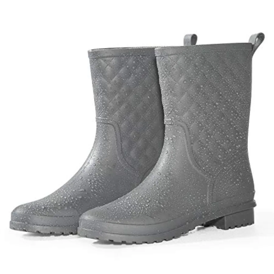 

Petrass Women Rain Boots Waterproof Mid Calf Lightweight Cute Booties Fashion Out Work Comfortable Garden Shoes