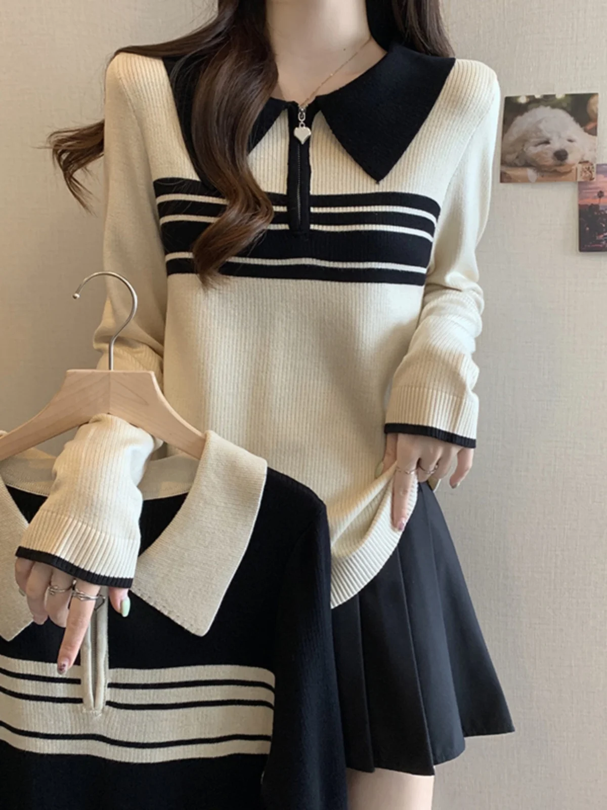 

Женский свободный вязаный свитер Ne на молнии, цветная блузка, базовый слой, осень-зима, теплая внутренняя одежда, скрытый живот