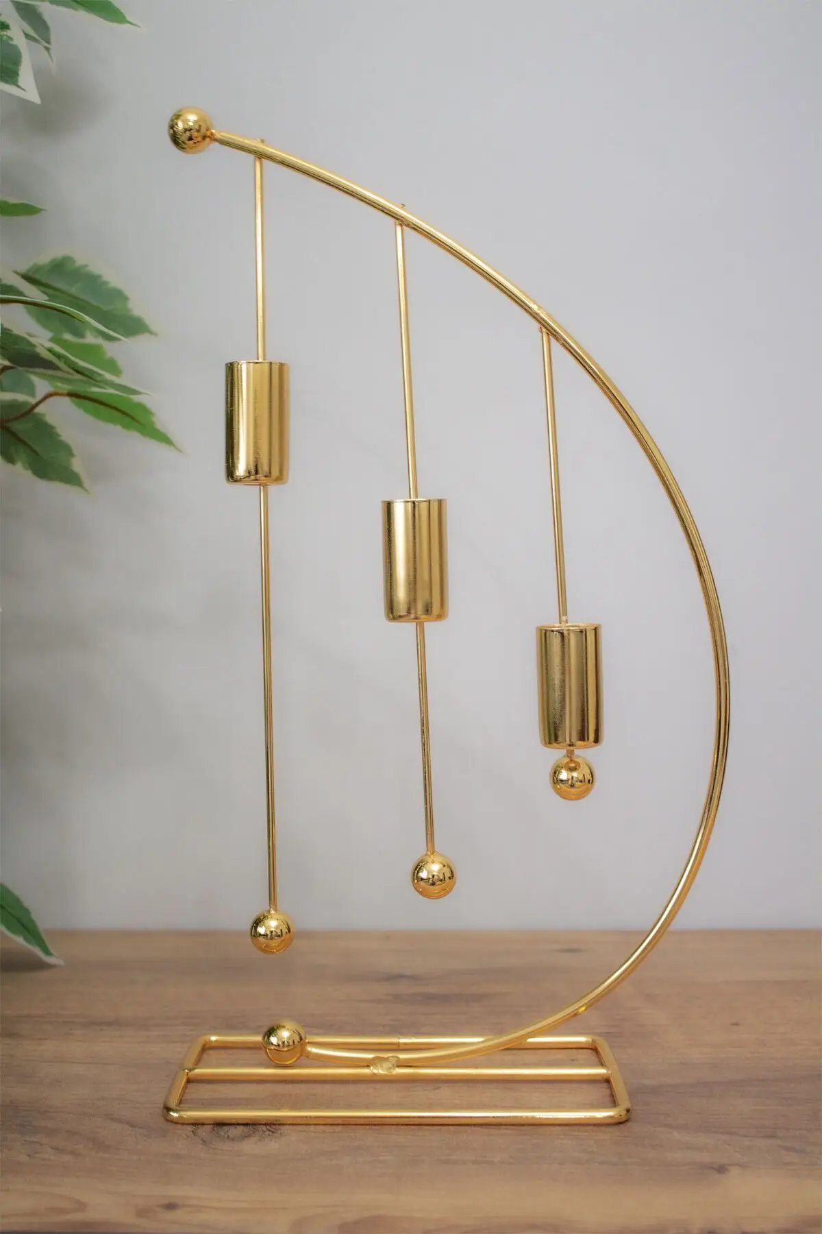 

Nota Model Metal 3 Pcs Candlestick Triple Candle Holder 25cm Stainless Gold Plated Home Decoration