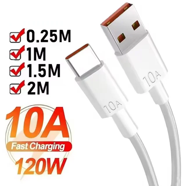 Kabel USB do szybkiego ładowania 120W 10A Typ C Quick Charge 3.0 do telefonów Xiaomi Samsung Huawei Oneplus