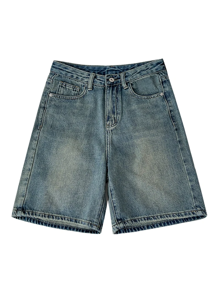 

Retro High Waist Wide Leg Five-Point orts Jeans Summer New Women's Loose Fit Casual Pants Blue Anti-Wrinkle Denim