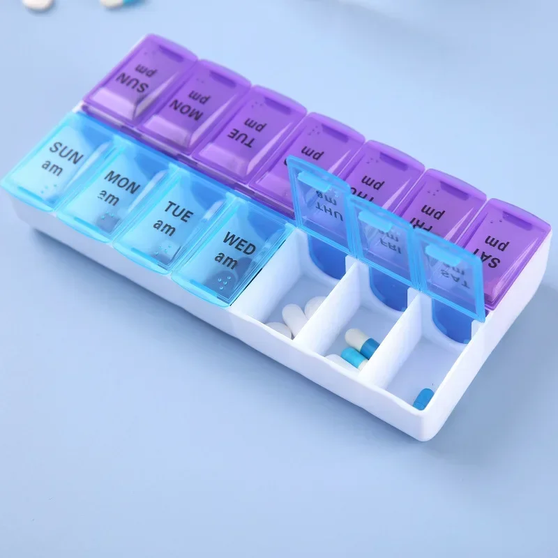 

Single/Double-row Weekly Portable Travel Pill Cases Box 7 Days Morning and Evening 14 Grids Pills Container Storage Medicine Box