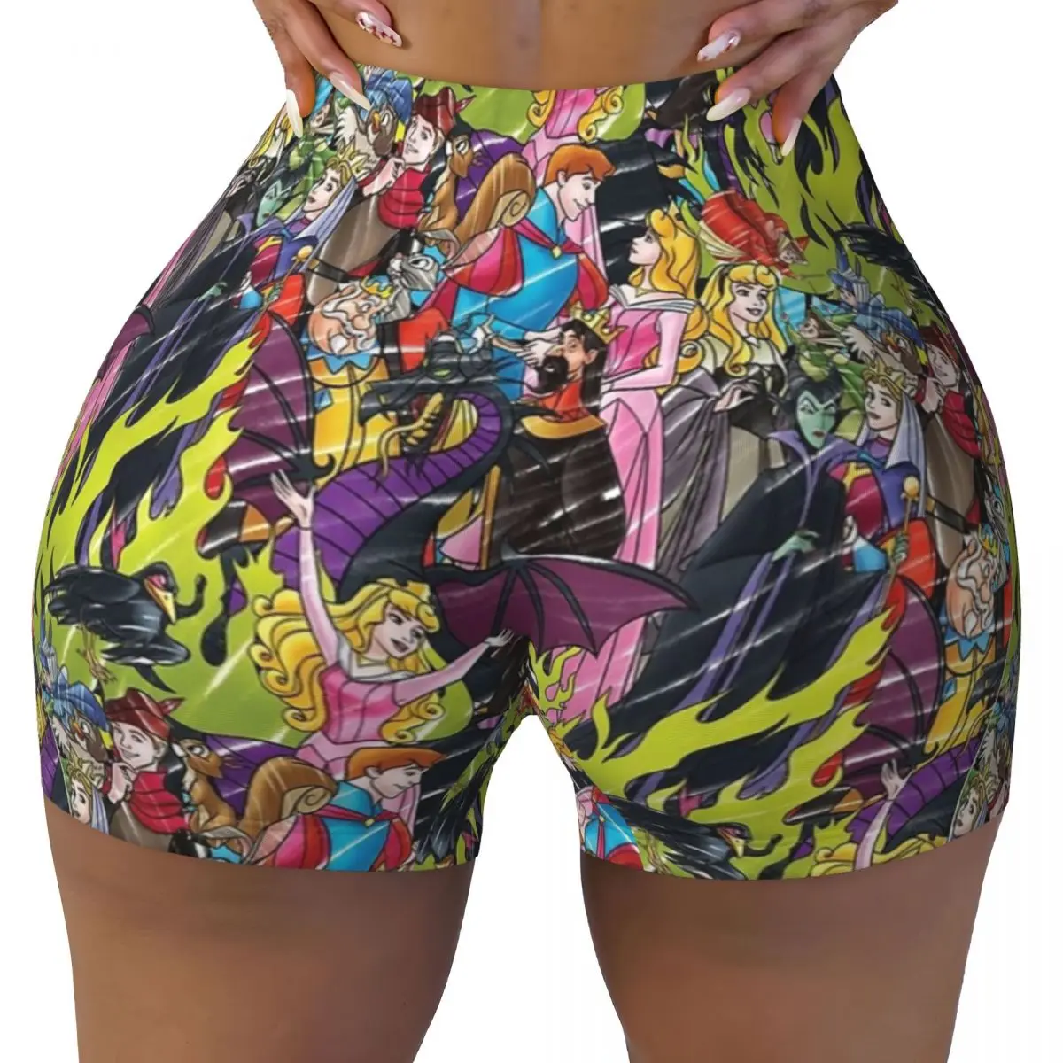 

Women's Yoga Tight Shorts Sleeping Beauty High Waist Shorts Villains Cinderella Fantasyland Sports Wear