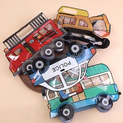 10Pcs Construction Truck Bulldozer Excavator Police Car Fire Engine Shape Candy Cookie Bags Kid Birthday Party Gift Zipper Bags