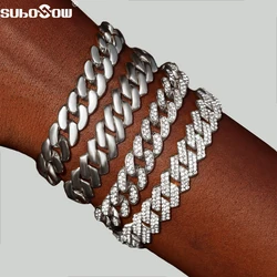 Cuban Link Bracelet for Men Women Bling Iced Out Rhinestone Paved Miami Metal Hand Chain Hip Hop Jewelry Gifts Wholesale