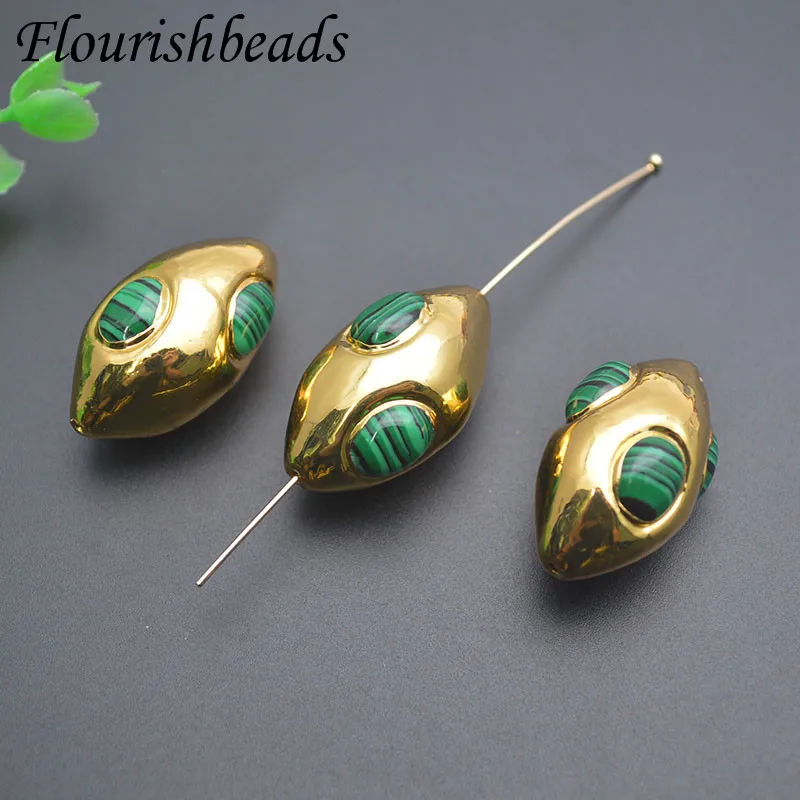 Jewelry Findings DIY Necklace Accessories Synthetic Malachite Gold Plated Loose Bead Oval Shape Through Hole Spacer Beads