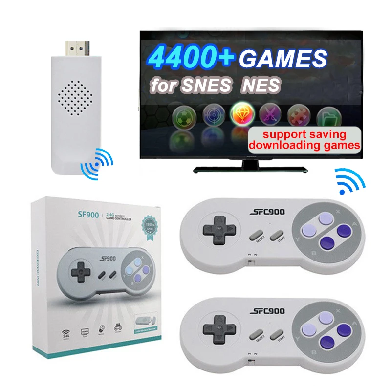 SF900 Game Stick Retro 4K HD Output Video Game Console Built-in 4400 Games for SNES NES Wireless Controller 16 Bit Game Player 