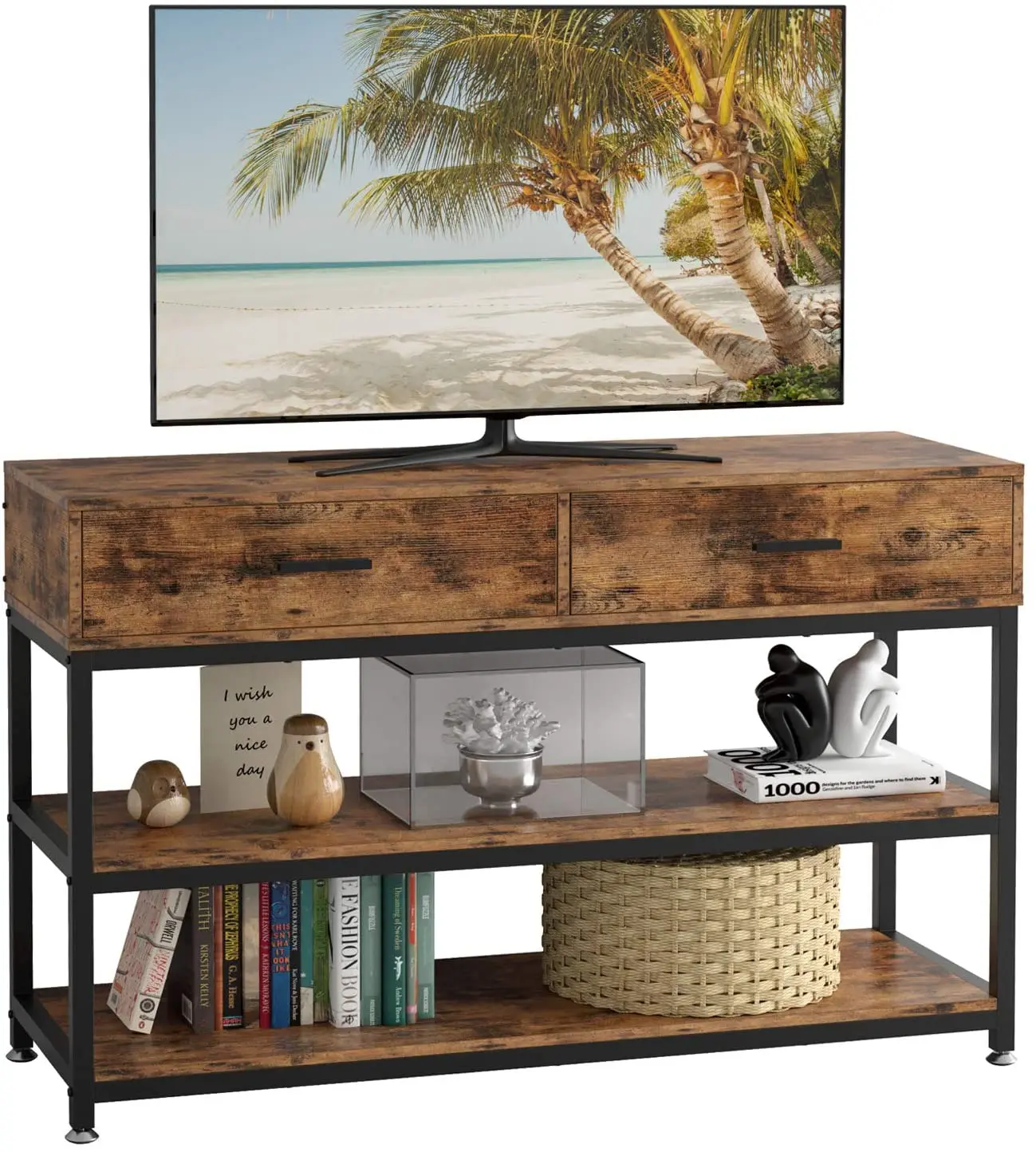 IRONCK TV Stand for 55 Inch TV with Drawers, Entertainment Center TV Stand Console Table for Living Room, 47 Inches Wood TV Cons