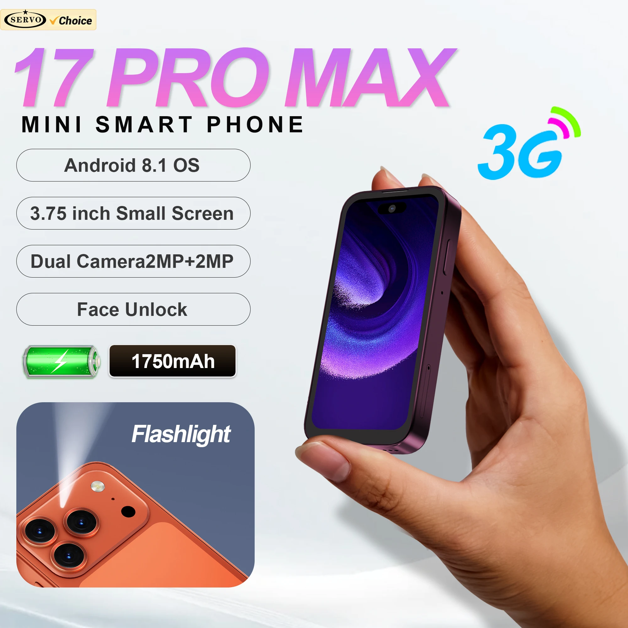 NEW SERVO 17PRO MAX Mini Smartphone Android 8.1 3G WCDMA 3.75" Screen Dual SIM Standby 16GB ROM GPS WiFi Small Mobile Phones