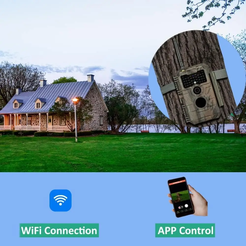 E6 WiFi Trail Camera, 48MP Photo, 1296P HD Video, App Control, Live View, 110° Wide-Angle, No-Glow Night Vision