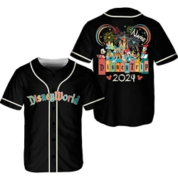 Disney 2024 Mickey Mouse Black Rainbow Cartoon Baseball Uniform T-Shirt Men's/Women's Fashion Personalized Shirt